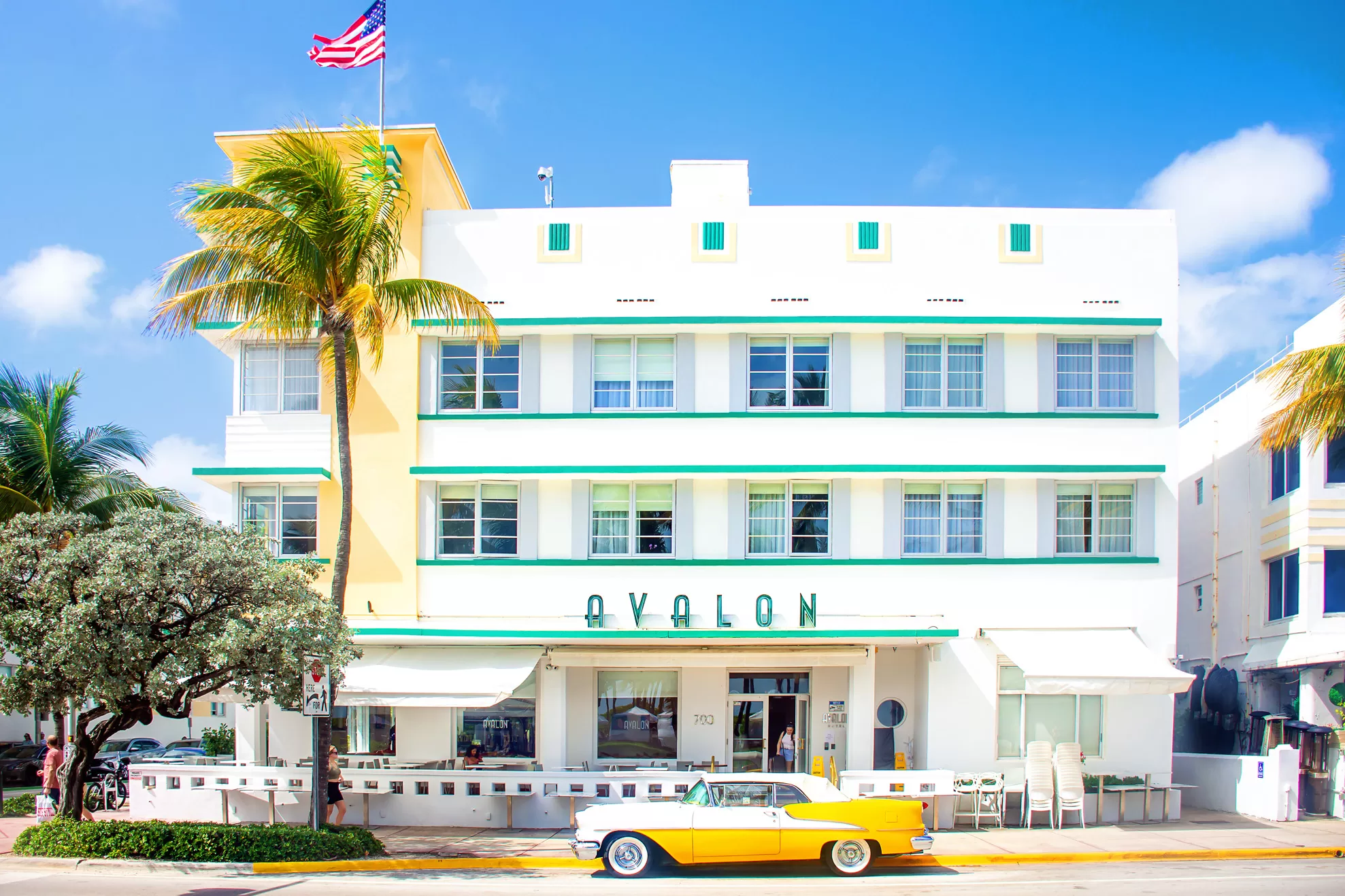 south beach miami avalon hotel with classic car out front