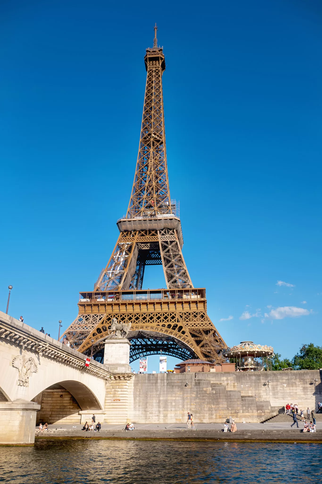 View of the Eiffel Tower from a Seine River Cruise on a trip to Paris