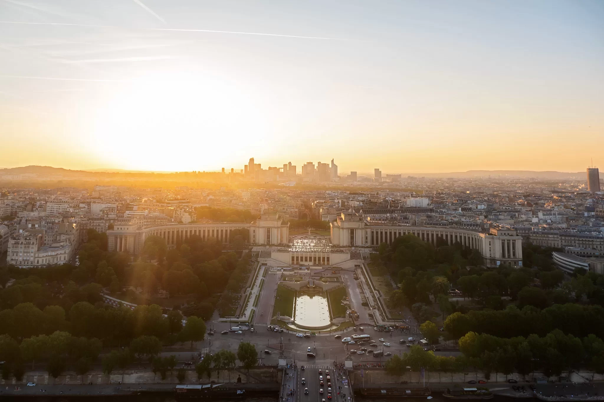 Views from the 2nd floor of the Eiffel Tower at sunset