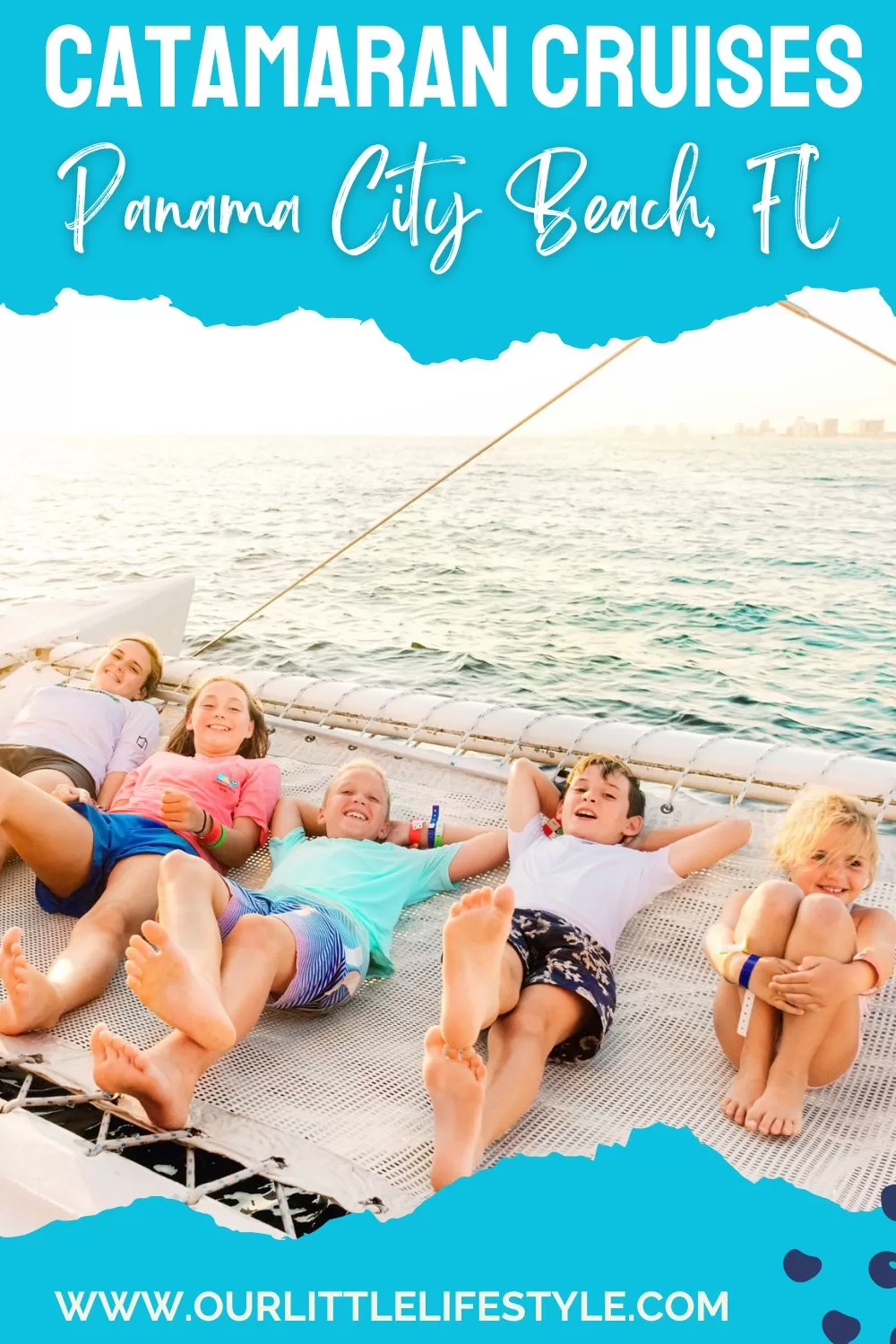 Sunset Cruises Panama City Beach. This image shows kids on a catamaran having fun