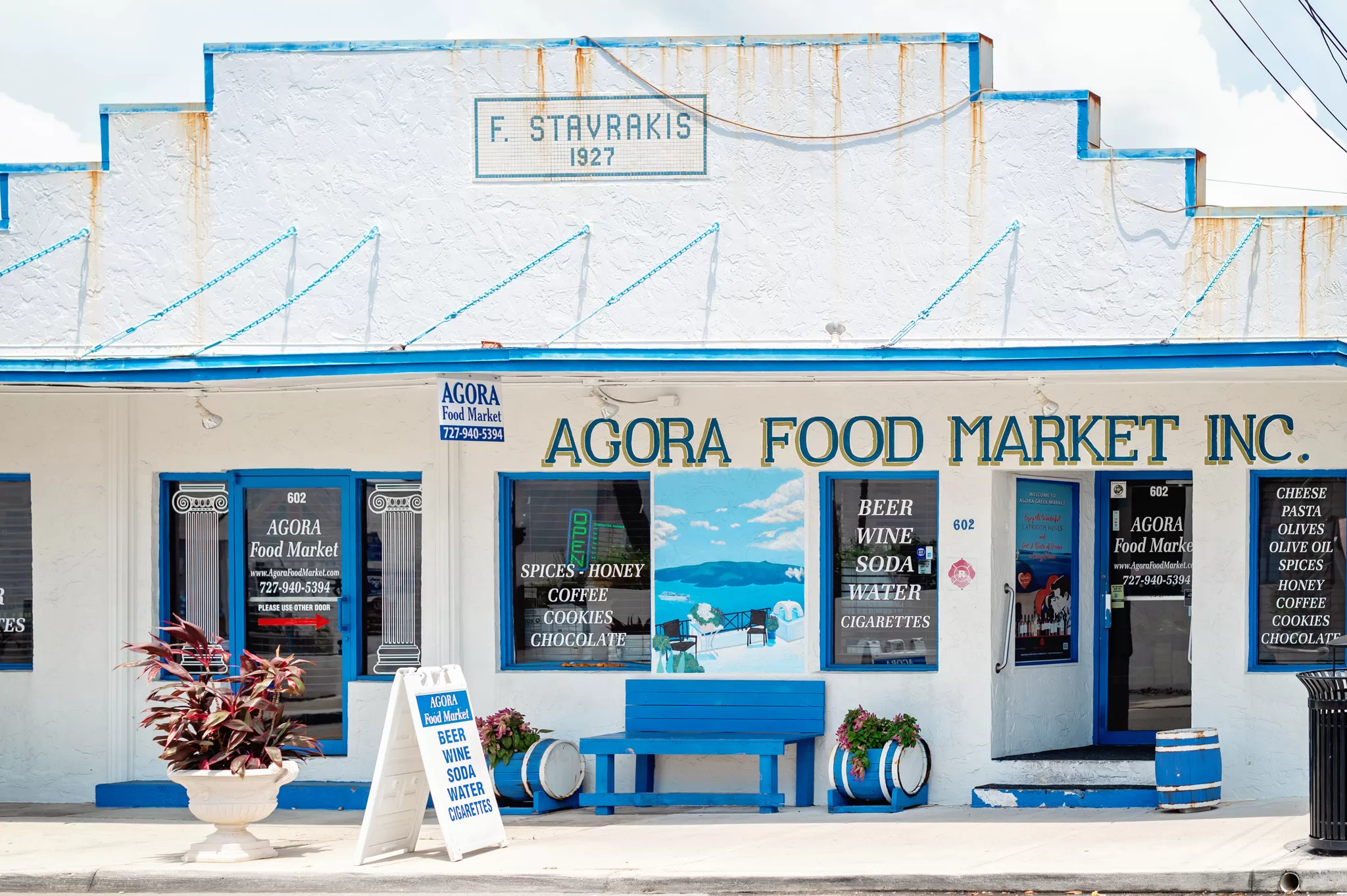 Downtown Tarpon Springs Agora Food Market. Photo taken from the street.