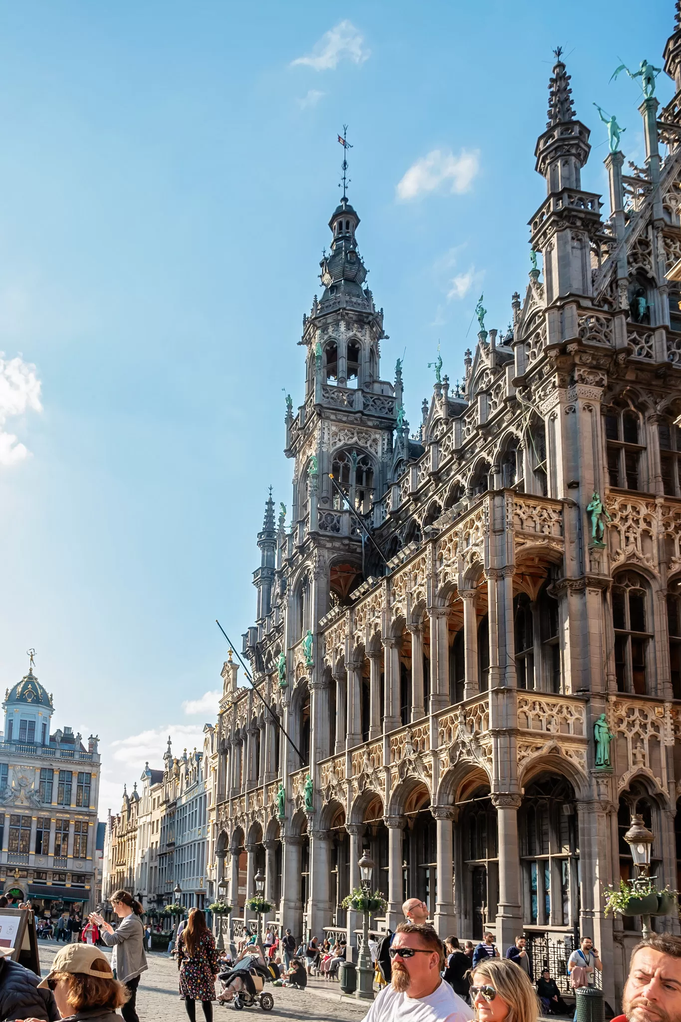 Historic guilded 14th century buildings in Grand Place Brussels Belgium.  This blog post shares a Brussels itinerary. 