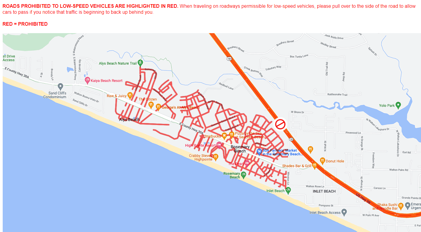 map of where you can drive golf carts on 30A