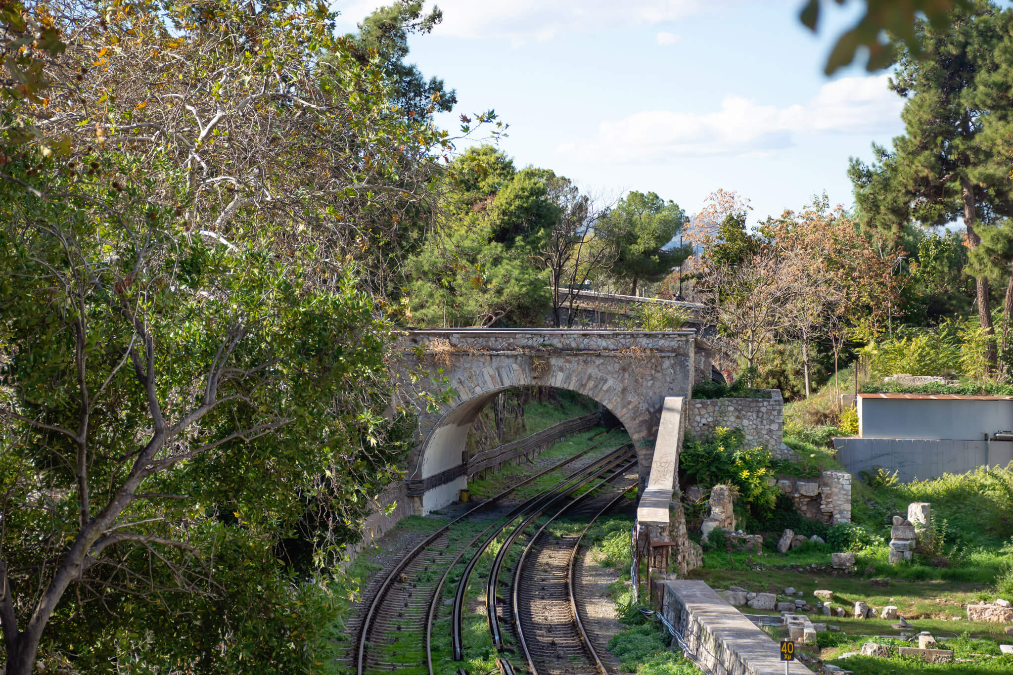 Train tracks and tunnel in Athens at the Ancient Greek Agora