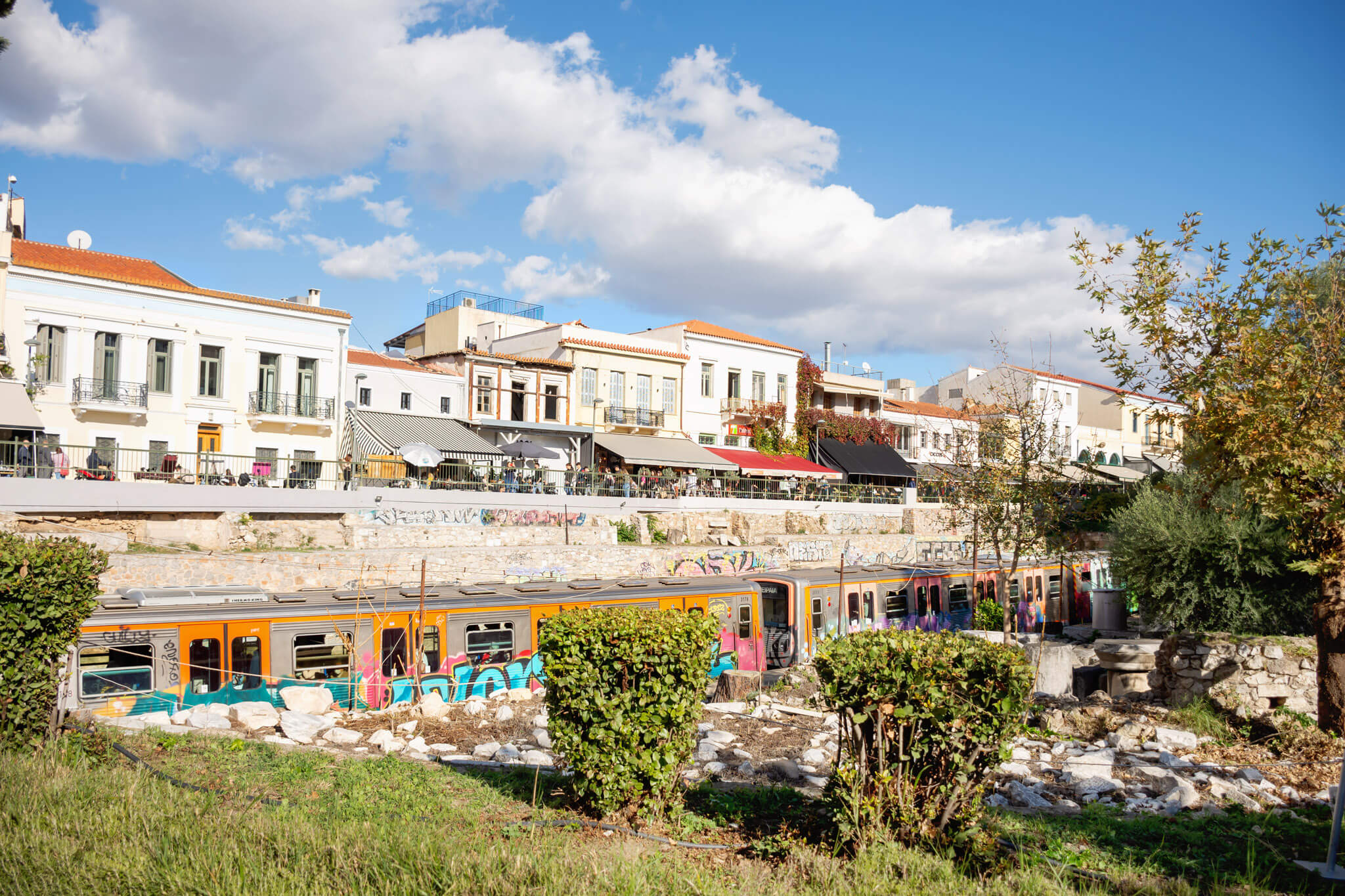 Train passing by the Ancient Greek Agora