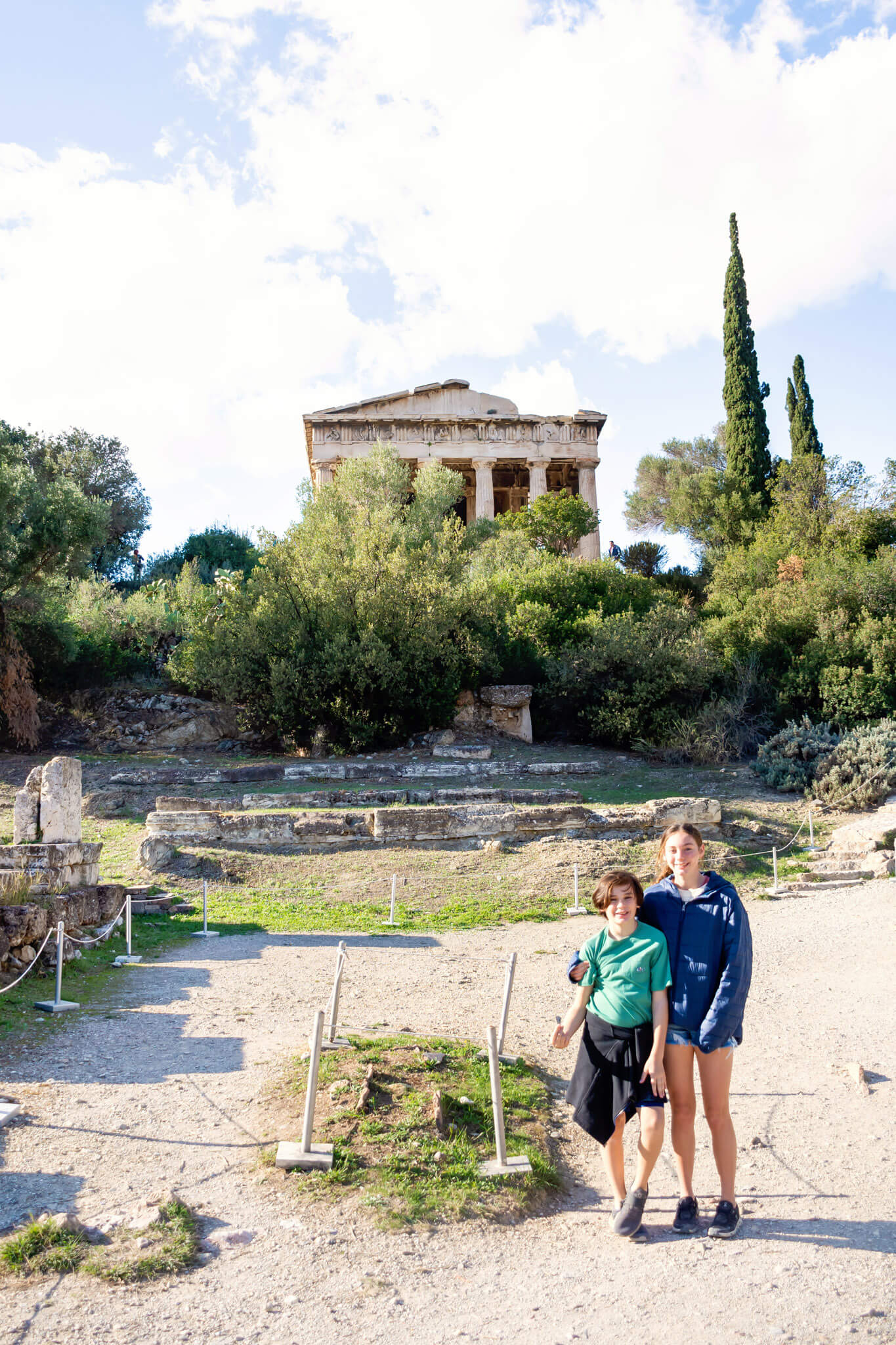 Two kids at the Ancient Greek Agora in Athens