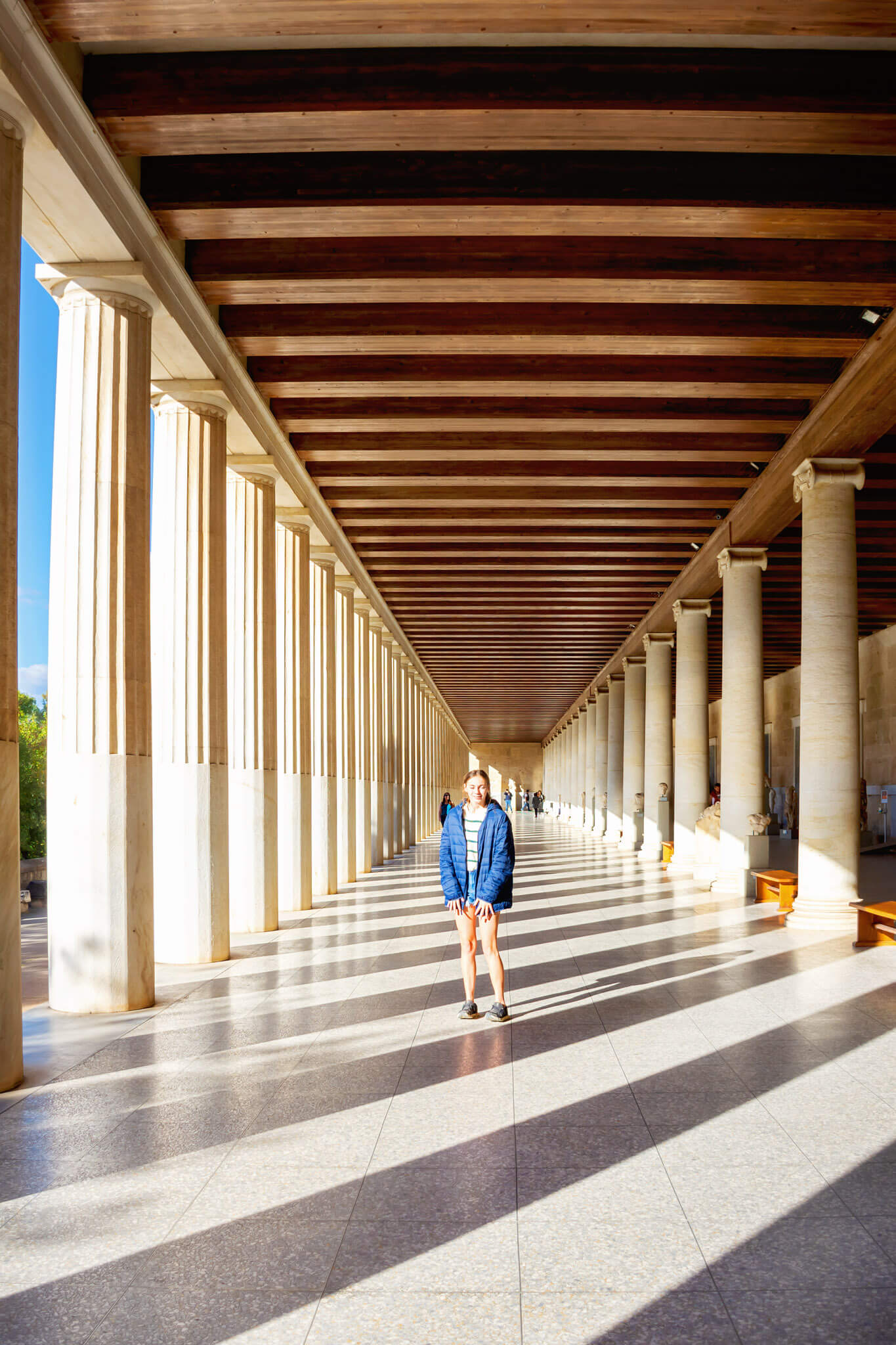 Girl standing at the Agora of Ancient Athens Museum