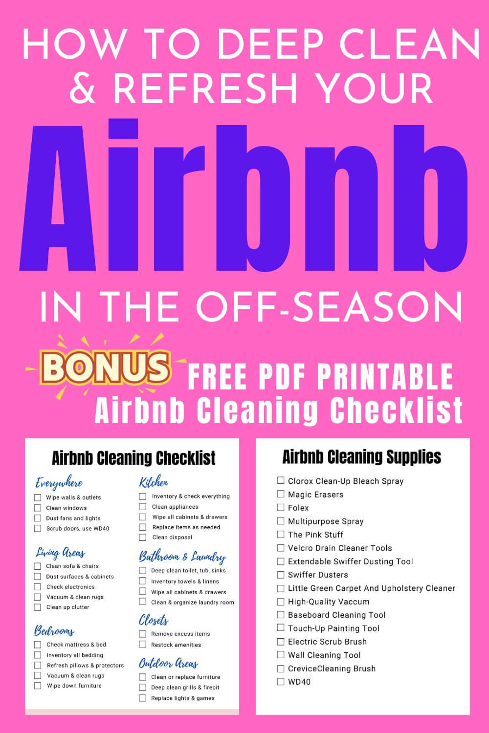 Airbnb Cleaning Checklist PDF FREE Printable