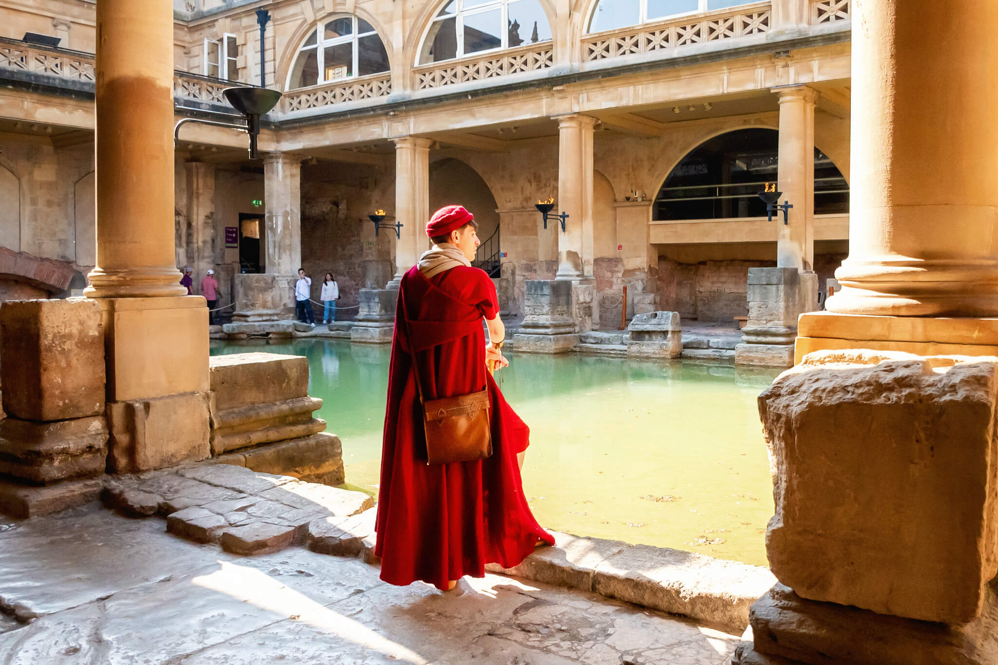 A Man dressed up in Roman garb at the ancient baths in Bath UK