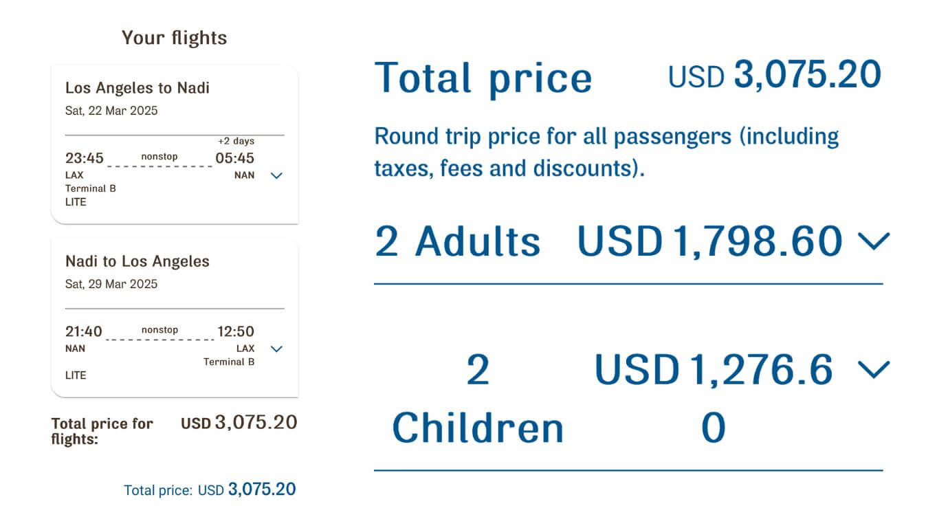Screenshot of Flight prices to Fiji