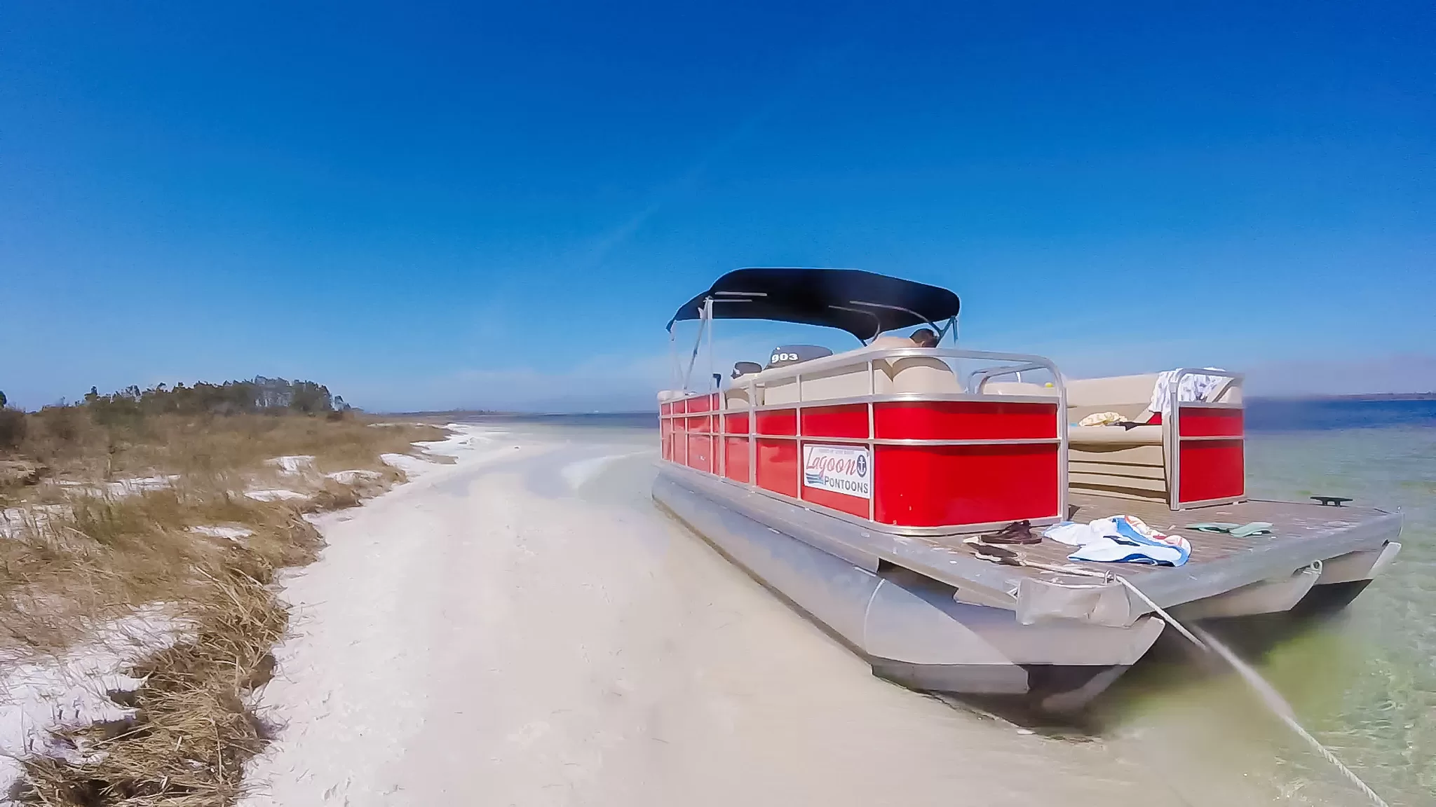 Lagoon Pontoons boat at Shell Island in Panama City Beach