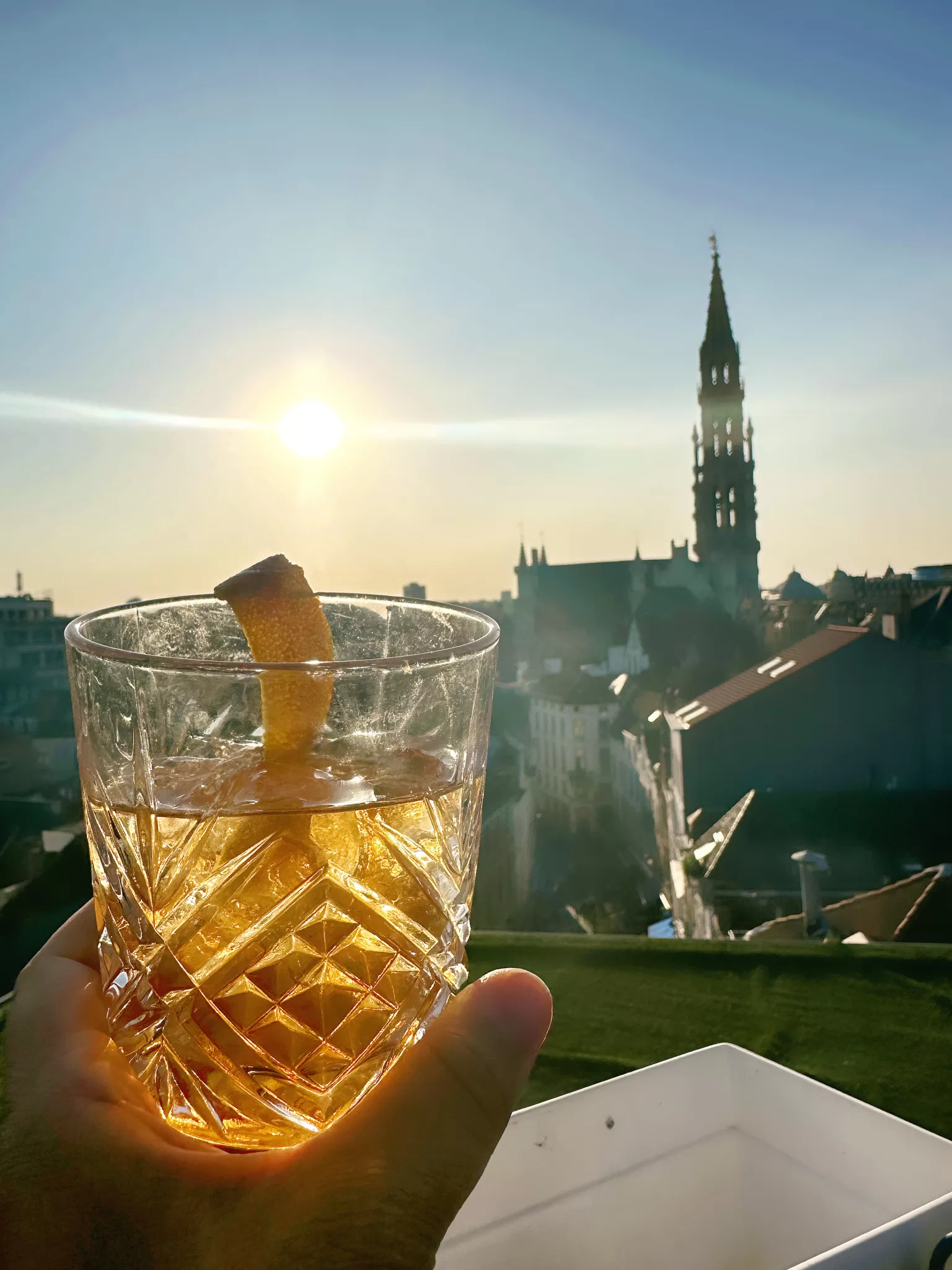 Sunset views from the Secret Rooftop Bar Brussels