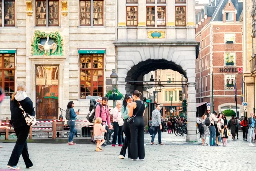 People gathered at Grand Place in the heart of Brussels, Belgium.