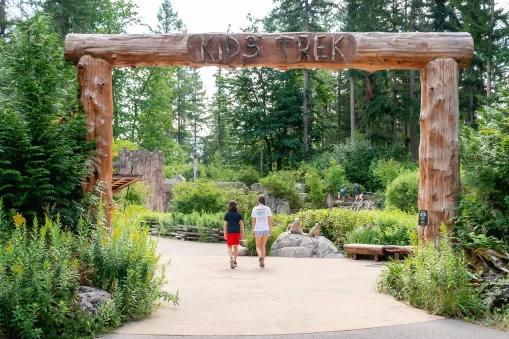 Two kids entering Kids Trek at Northwest Trek Wildlife Park