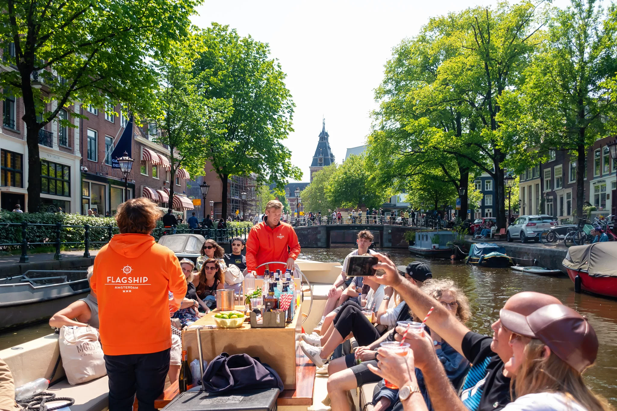 A skipper and guide on a Flagship Canal Tour of Amsterdam