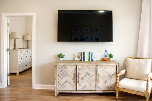 Seacrest Beach Condo Chevron Cabinet and Roku Smart TV