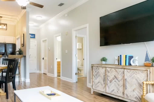 chevron accent cabinet in airbnb