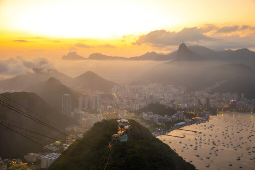 view of cable cards from the summit of Sugarloaf Mountain Rio de Janeiro