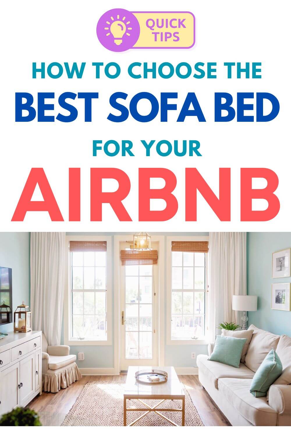 Choosing the best sleeper sofa for your Airbnb (Pinterest Pin)