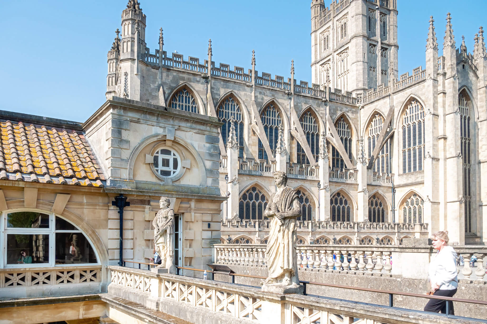 Bath Abbey and the Museum at the ancient roman baths in the United Kingdom