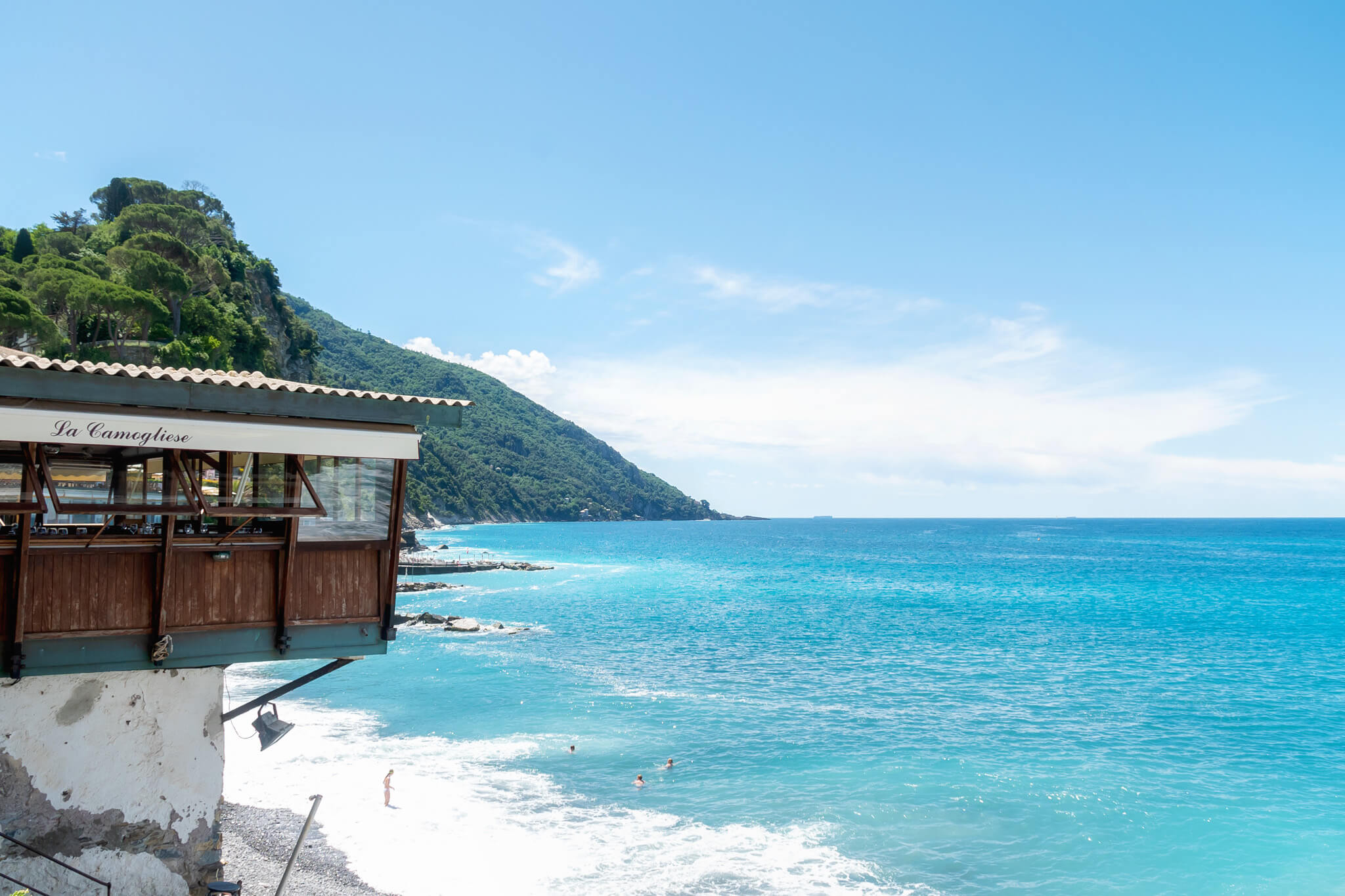 restaurant in Camogli Italy and blue water Ligurian Sea