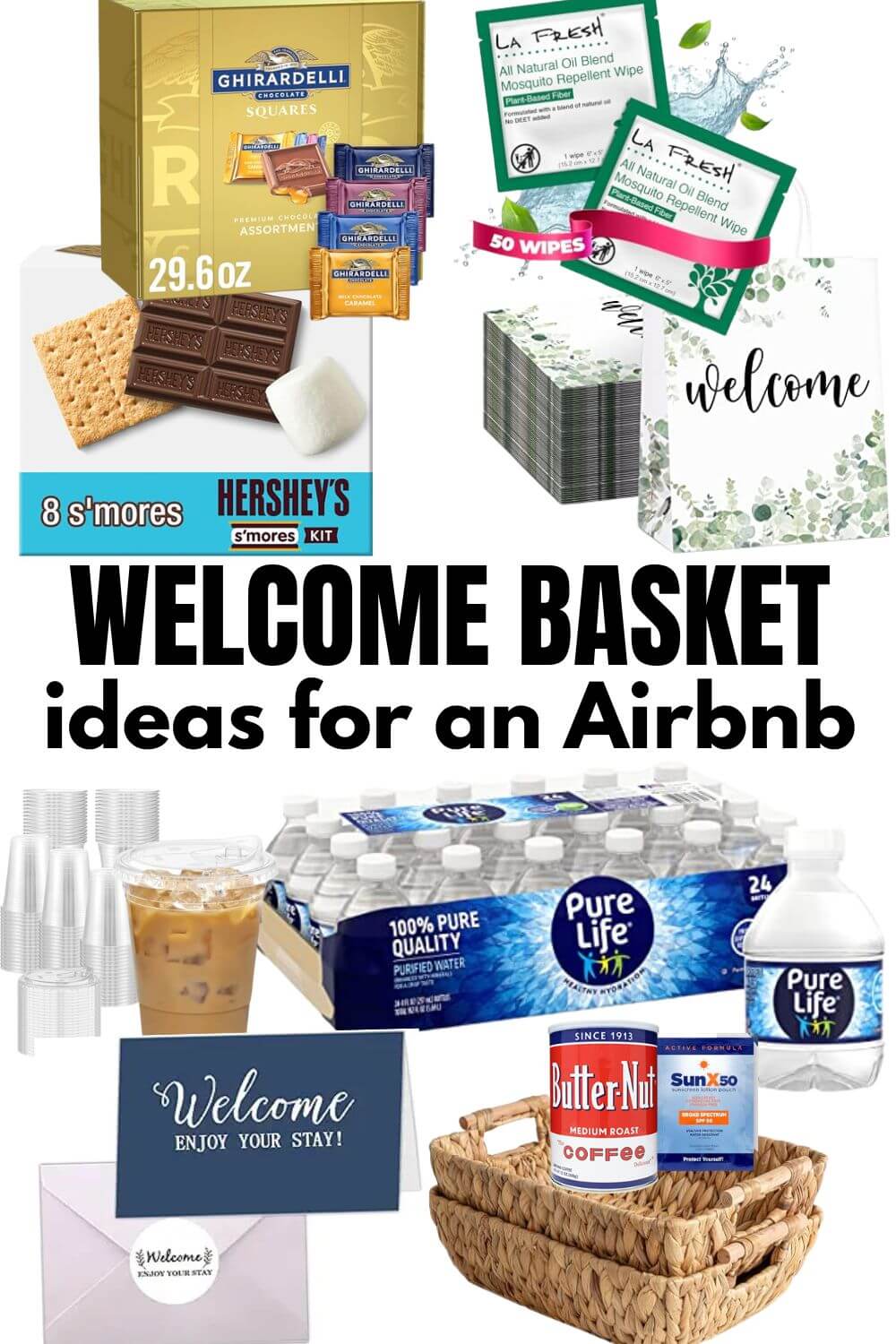 Airbnb Welcome Baskets Ideas plus Airbnb Hosting Tips and Airbnb Shopping Lists