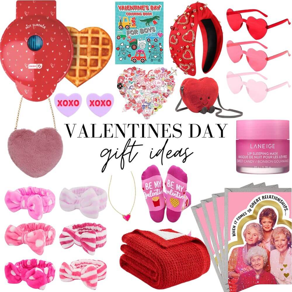 Valentines Day Gift Ideas Amazon Favorites with a collage of Valentine's Day gifts for kids and teens