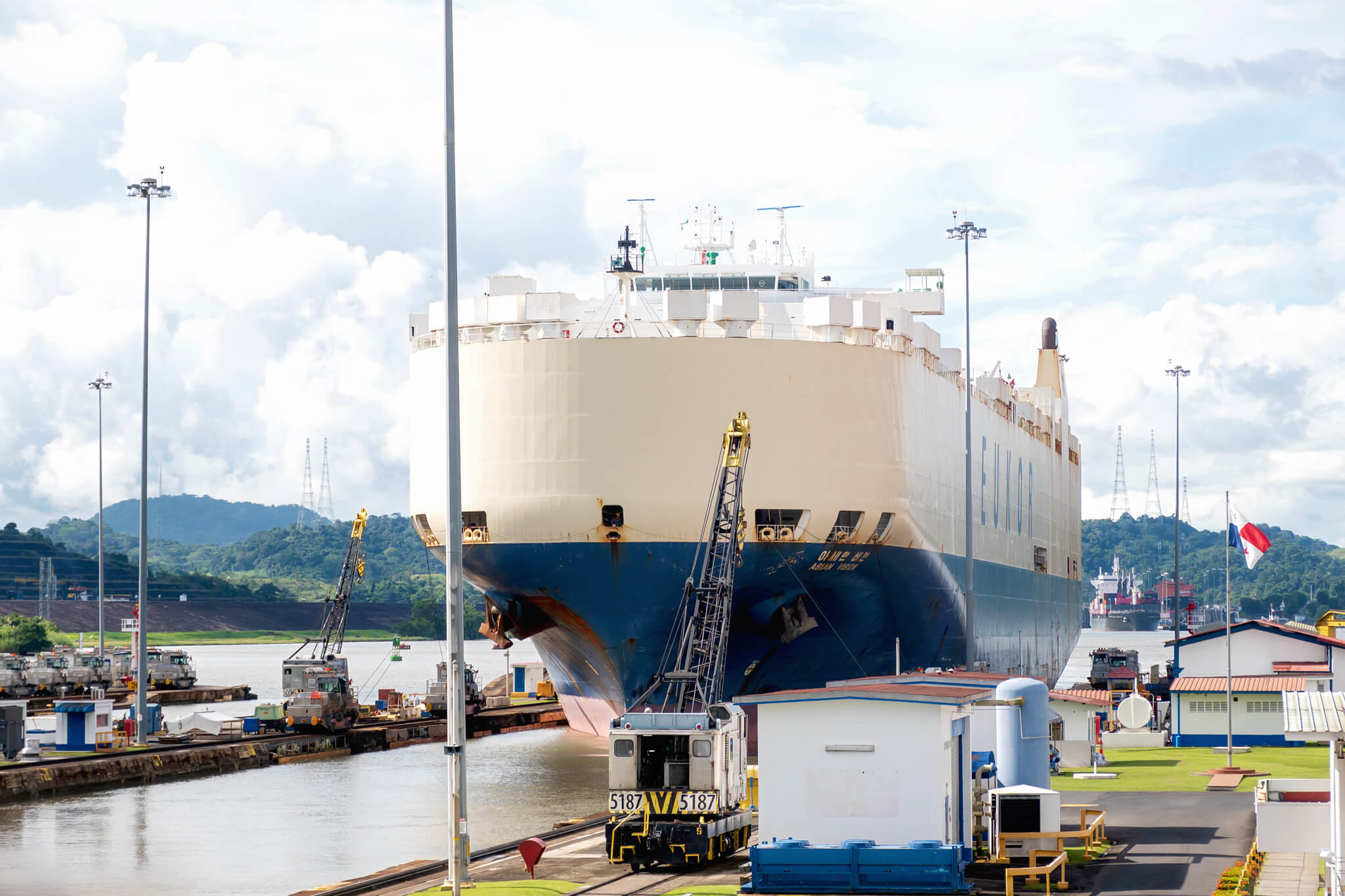 ship at Miraflores locks in the panama canal