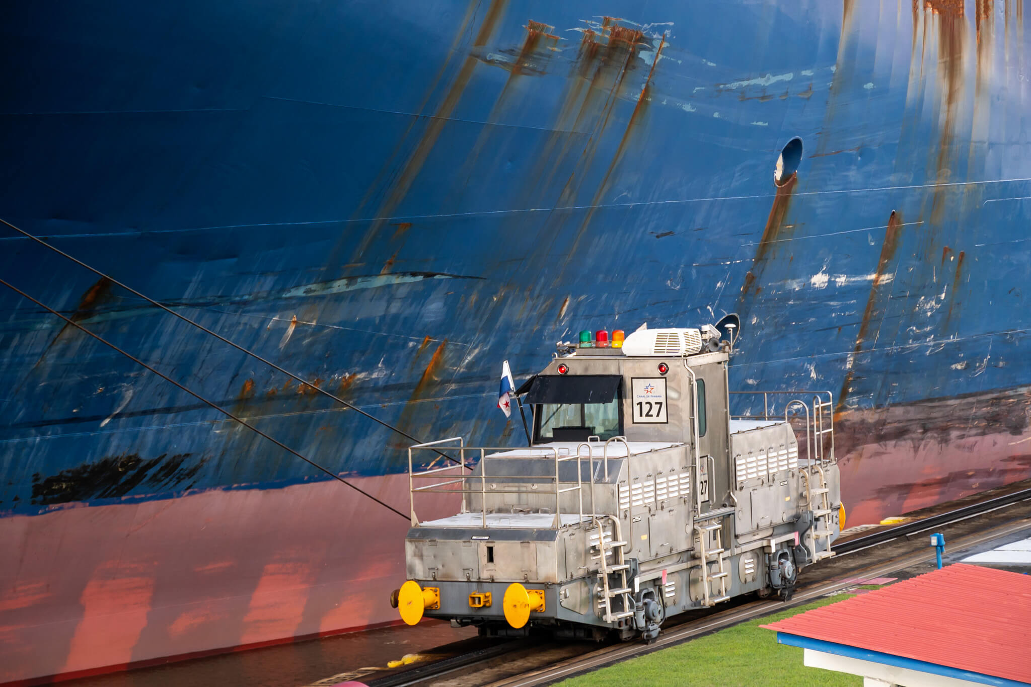 pulling a boat through the panama canal 