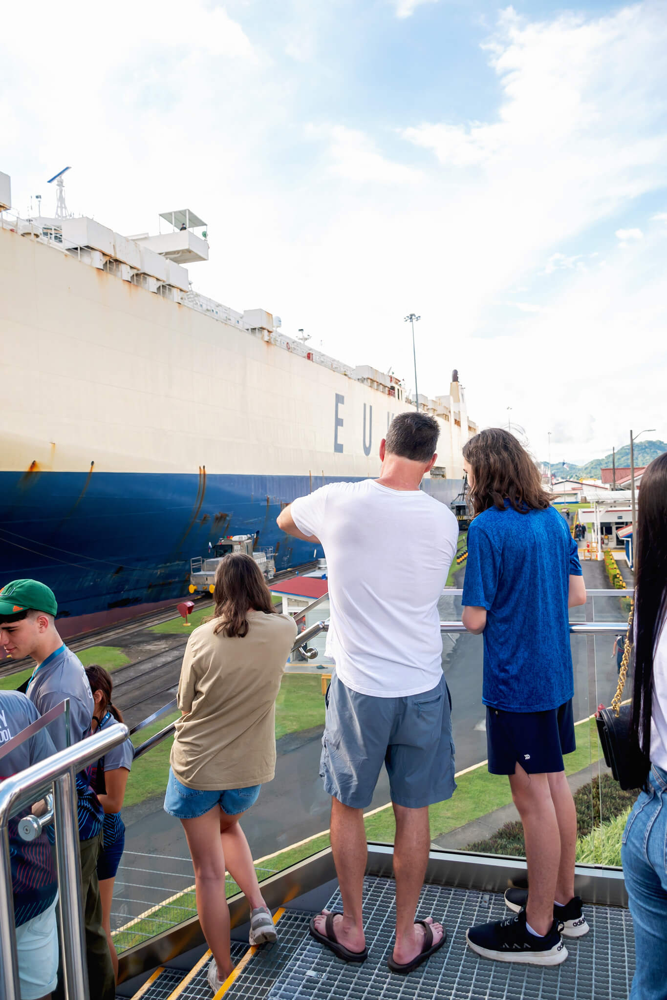 A ship crossing the Miraflores Locks as seen from a Panama Canal Tour (Panama Travel Guide)