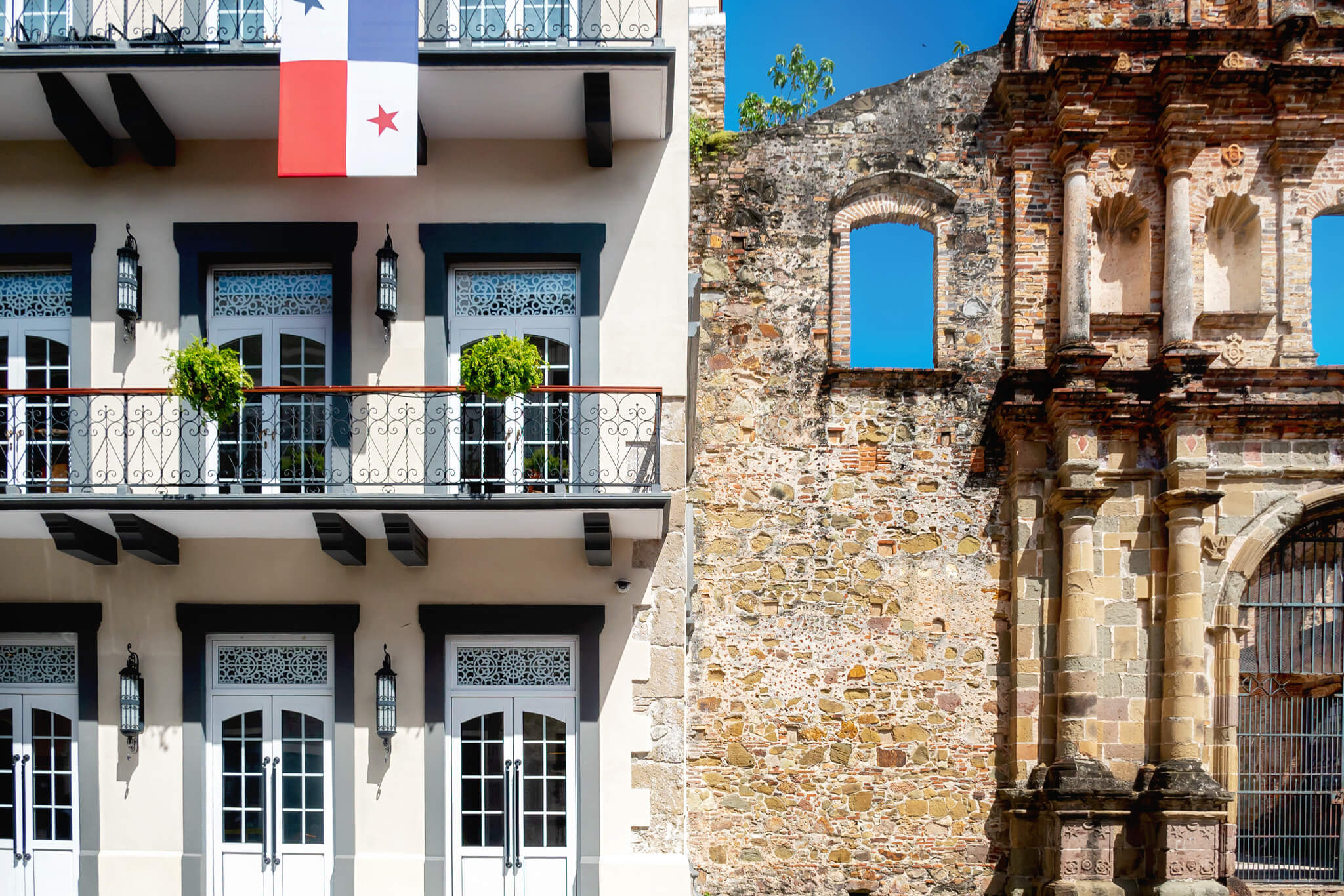 Old and new buildings in Casco Viejo Panama City Old Town