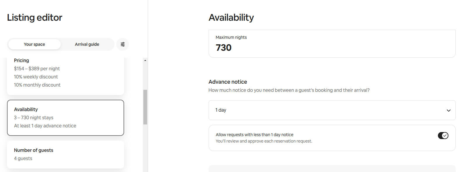 Airbnb Instant Booking Advance Notice Screenshot