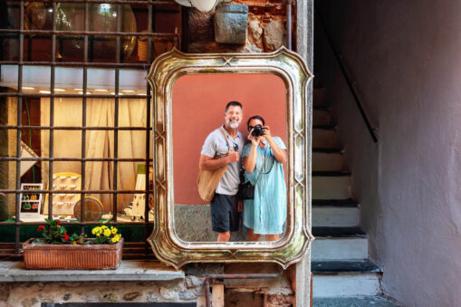 A selfie we took in the old town section of Monterosso in Cinque Terre Italy