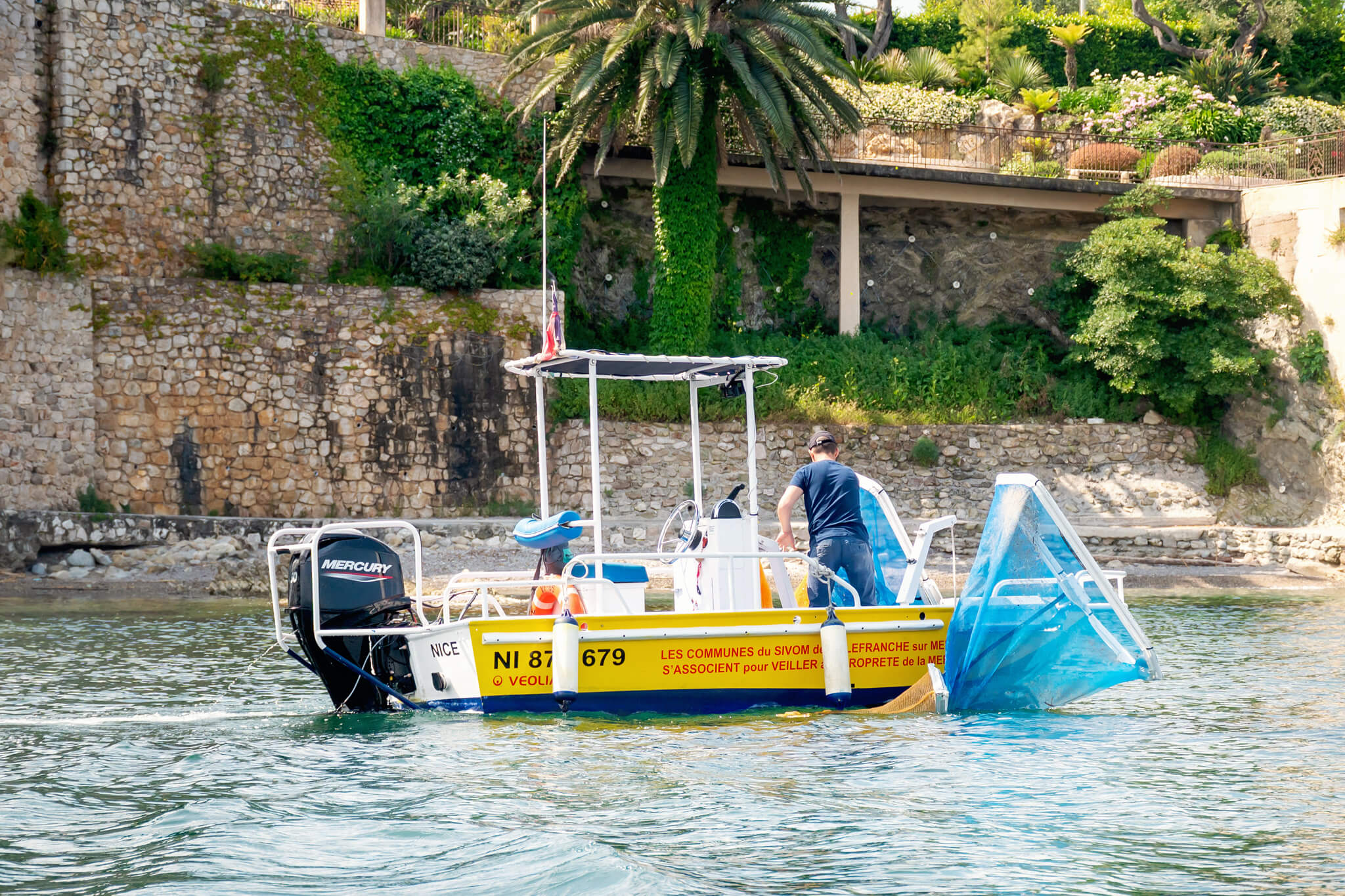 Garbage Sweeping Boat along Cap Ferrat Coastal Path views