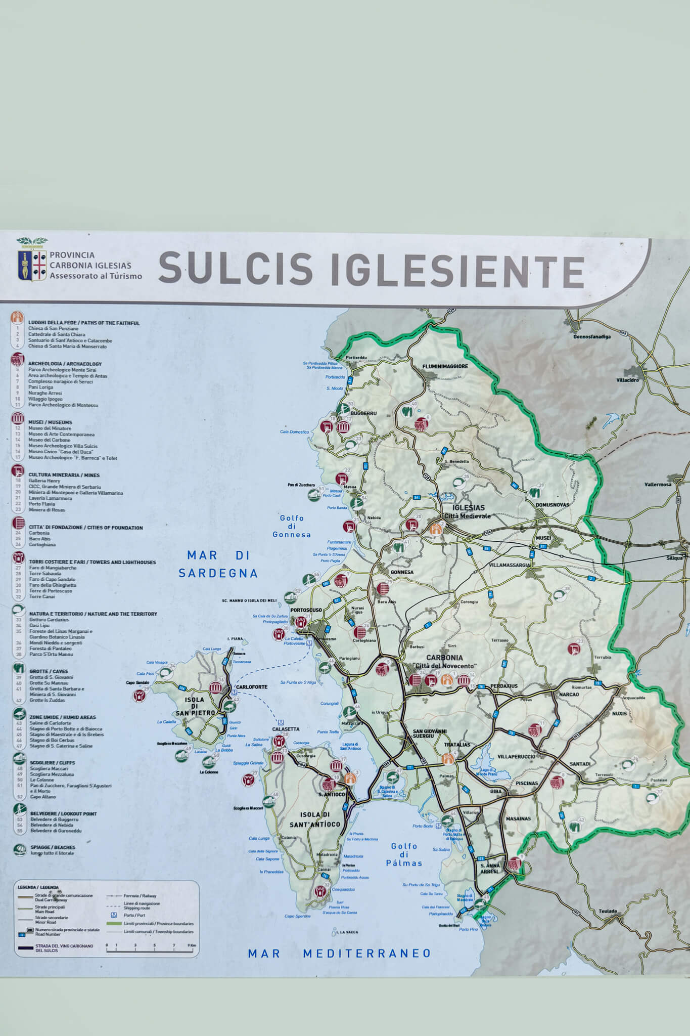 map of Sulcis-Iglesiente region of Sardinia