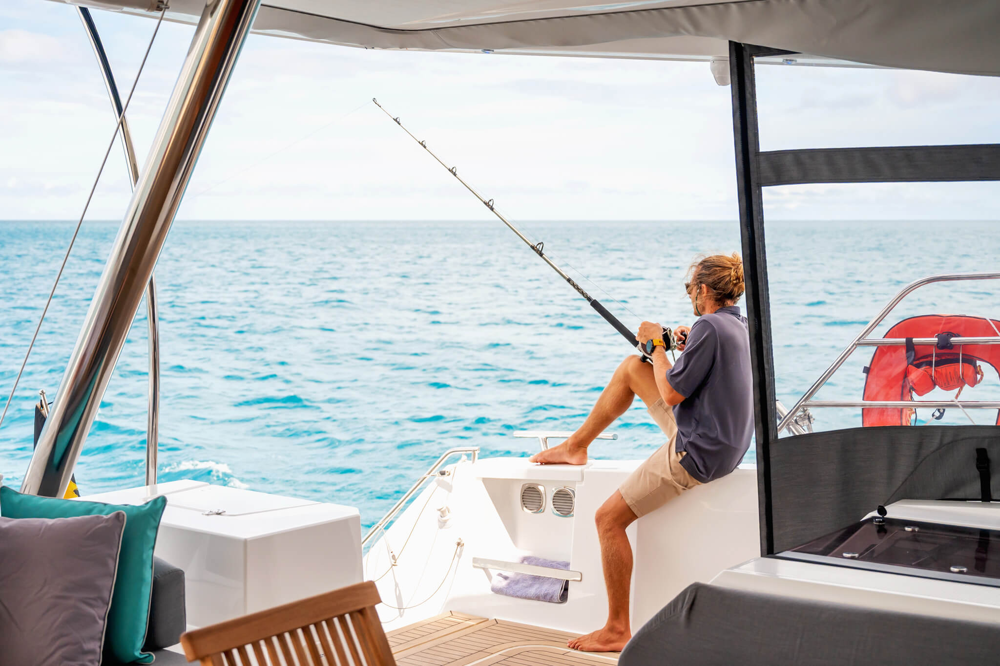 Fishing on TradeWinds Mohala Electric Catamaran