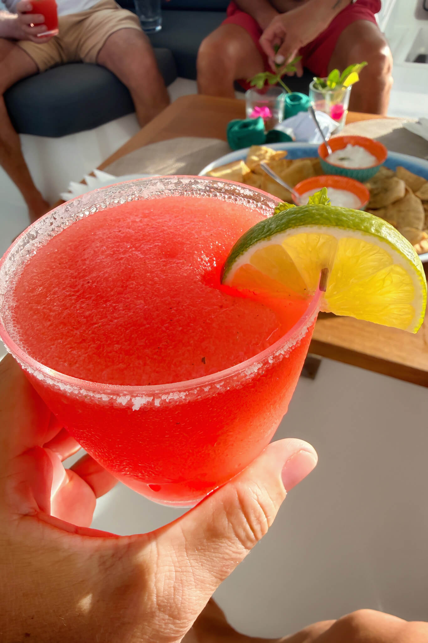 Captains Cocktails, a watermelon margarita, on our Tradewinds Antigua sailing trip