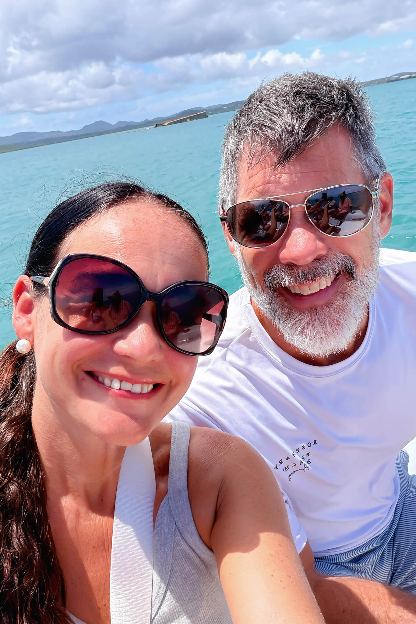 Matt and Sarah taking a selfie on our Antigua Tradewinds Mohala Sailing