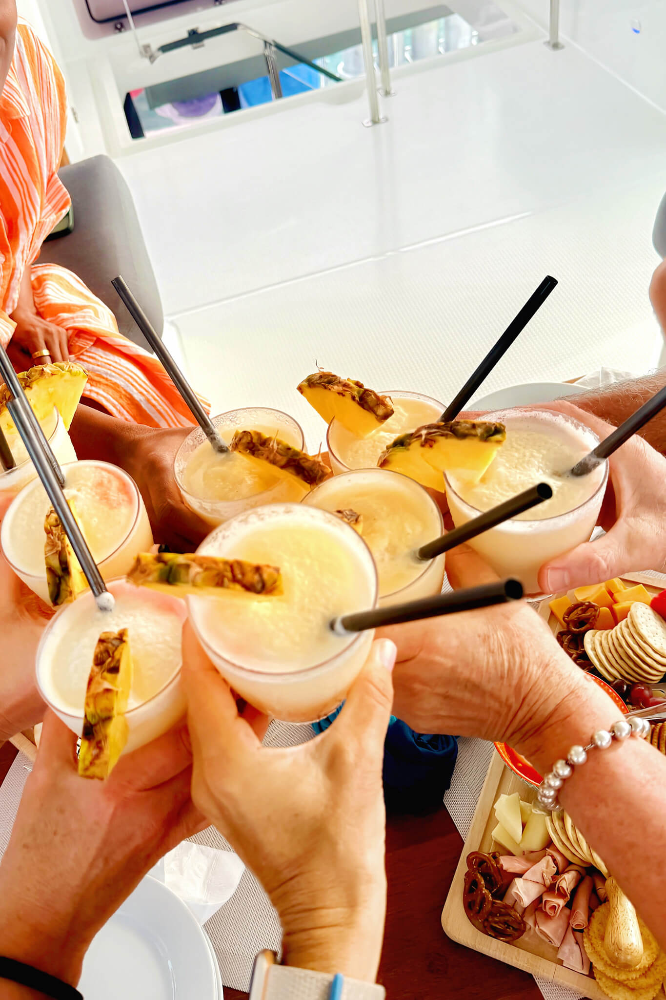 Pina Colada cocktail toast on our Antigua Tradewinds Mohala Sailing