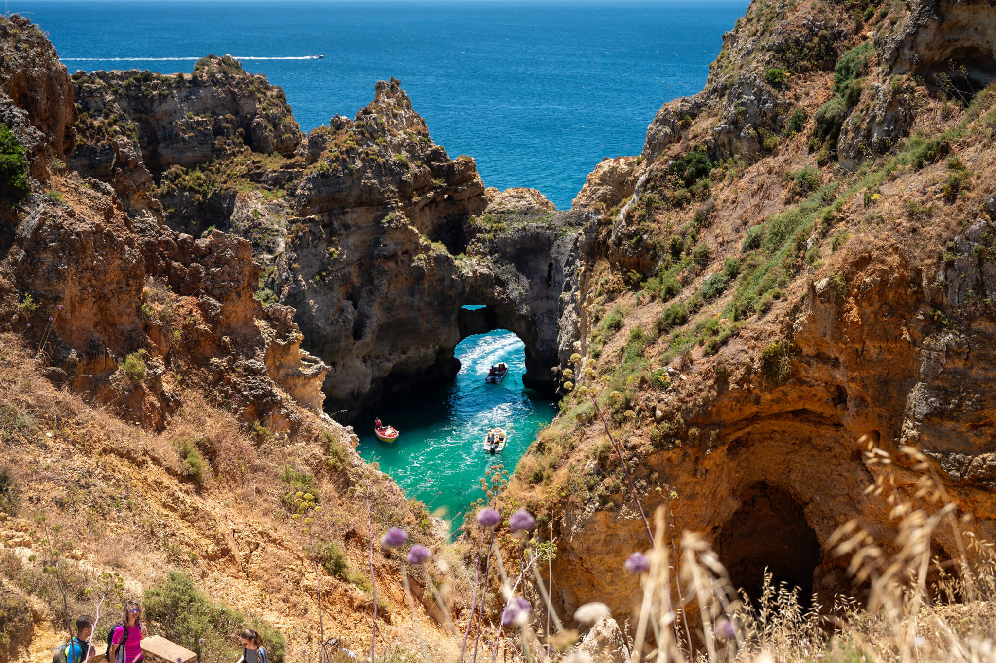 View of a grotto from the Lagos coastal walk to Ponta da Piedade in the Algarve