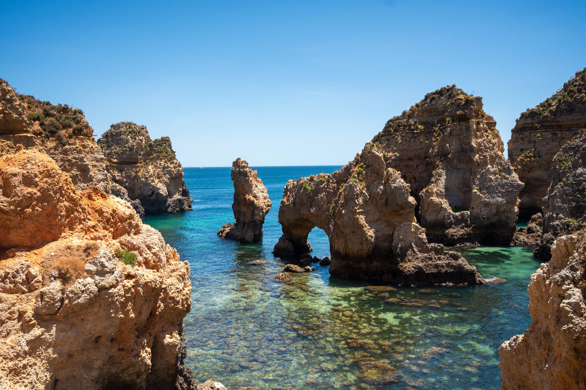 View of a grotto from the Lagos coastal walk to Ponta da Piedade in the Algarve